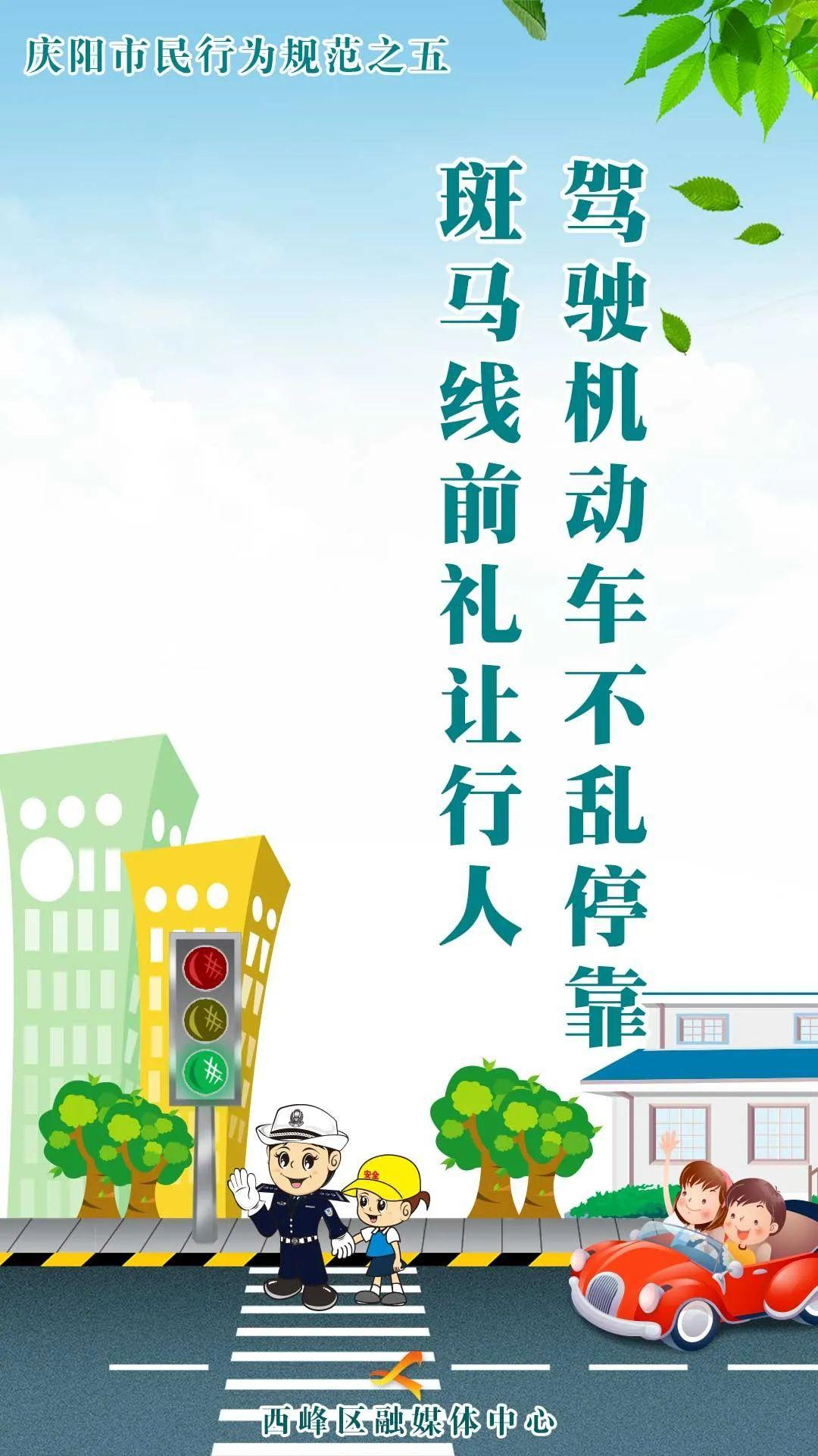 【海報】慶陽市民行為規(guī)范之五丨駕駛機動車不亂?？?斑馬線前禮讓行人