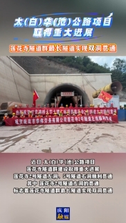 太(白)華(池)公路項(xiàng)目取得重大進(jìn)展，蓮花寺隧道群最長(zhǎng)隧道實(shí)現(xiàn)雙洞貫通